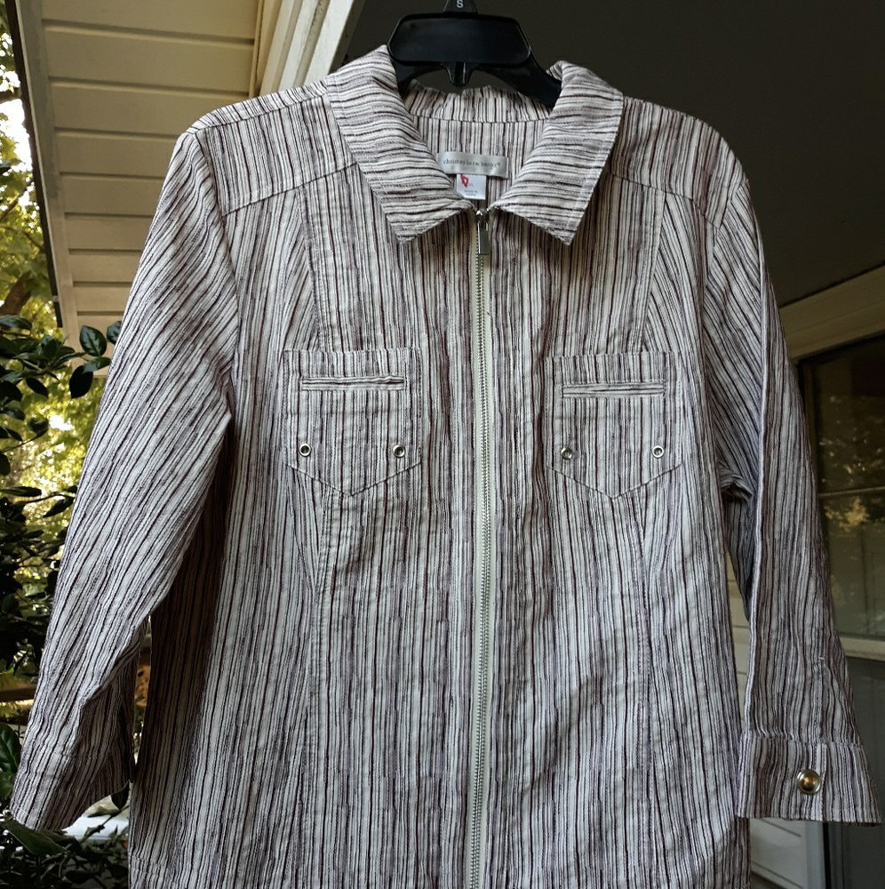 CHRISTOPHER/BANKS PURPLE STRIPED ZIP JACKET, XL